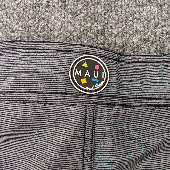 MAUI & SONS Board Short Men's 32 (34) Gray Blue 4 Way Stretch Logo Tie Waist - Picture 7 of 16
